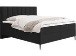 BOXBETT Allen mit Bettkasten, Boucle Schwarz 140x200 cm – inkl. H4 Taschenfederkern Matratze & Foam Topper