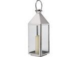 Kerzenlaterne KARE DESIGN "Laterne Giardino", silber, B:24cm H:71cm T:23,4cm, Edelstahl, Glas, Kerzenhalter, gold- oder silberfarben