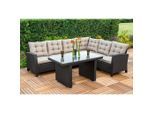 Gardenson , Braun, Beige , Metall, Kunststoff , Füllung: Polyetherschaumkern,Polyetherschaumkern , Tisch mit Glasplatte , Gartenmöbel, Gartenmöbel-Sets, Gartengarnituren