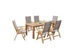 Gardenson , Grau, Akaziefarben , Holz, Textil , Akazie , Hartholz , Uni , rechteckig , FSC , Stühle klappbar , Gartenmöbel, Gartenmöbel-Sets, Gartengarnituren