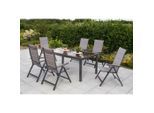 Gardenson , Braun, Graphitfarben , Metall, Kunststoff, Glas, Textil , rechteckig , Stühle klappbar, Rückenlehne mehrfach verstellbar , Gartenmöbel, Gartenmöbel-Sets, Gartengarnituren