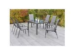 Gardenson , Graphitfarben, Grau , Metall, Glas, Textil , rechteckig , Rückenlehne mehrfach verstellbar , Gartenmöbel, Gartenmöbel-Sets, Gartengarnituren