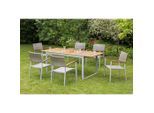 Gardenson , Naturfarben , Holz, Metall, Kunststoff , Akazie , Hartholz , rechteckig , 90x74x150-200 cm , FSC , erweiterbar , Gartenmöbel, Gartenmöbel-Sets, Gartengarnituren