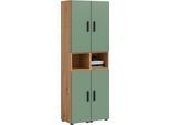 Schrank-Set HOME AFFAIRE "ENESTE, 6-teilig, in verschiedenen Farben, individuell kombinierbar", artisan eiche nachbildung, smoke grün, B:65cm H:34cm T:178cm, Spanplatte, Kastenmöbel-Sets, Stauraumelement, Kombination, Wohnkombination, Schrankwand, Lowboard