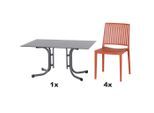Siena Garden , Rot , Metall, Kunststoff, Holzwerkstoff , 90x80x140 cm , Tisch klappbar, gastro- und objekttauglich, wetterbeständig, Stühle stapelbar , Gartenmöbel, Gartenmöbel-Sets, Gartengarnituren
