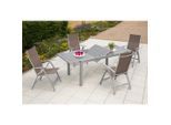 Gardenson , Silberfarben, Taupe , Metall, Glas, Textil , Tisch ausziehbar, Stuhl klappbar, Tisch mit Glasplatte , Gartenmöbel, Gartenmöbel-Sets, Gartengarnituren