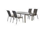 Gardenson , Anthrazit, Silberfarben , Metall, Textil , Uni , Tisch ausziehbar, Stühle stapelbar, Tisch mit Glasplatte , Gartenmöbel, Gartenmöbel-Sets, Gartengarnituren