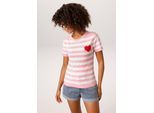 Strickpullover ANISTON CASUAL, Damen, Gr. 42, rosa (rosa, wollweiß, rot), Feinstrick, Obermaterial: 50% Viskose, 26% Polyamid, 24% Polyester, geringelt, gestreift, figurumspielend hüftlang, Rundhals, Rippstrickbündchen, Pullover Strickpullover, gestreift mit eingestricktem Herz