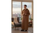 Heren bruine Eid Marokkaanse Jubba Robe Ramadan Eid Thobe LFS met capuchon - HM12