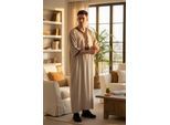 Heren beige Marokkaanse Thobe gewaad Djellaba Gandoura Eid Jubba LFS-HM66