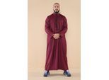 Mens wijn Thobe Jubba Emirati islamitische Arabische Eid borduurwerk Kaftan Jubbah gewaad
