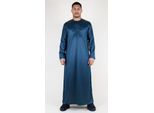 Marineblauwe Thobe-gewaad voor heren, satijn Emirati Islamitische Jubba Eid, normale pasvorm