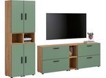 Schrank-Set HOME AFFAIRE "ENESTE, 12-teilig, in verschiedenen Farben, individuell kombinierbar", artisan eiche nachbildung, smoke grün, B:259cm H:34cm T:182cm, Spanplatte, Kastenmöbel-Sets, Stauraumelement, Kombination, Wohnkombination, Schrankwand, Lowboard
