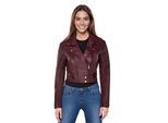 Dames Burgundy Cropped Brando leren bikerjack - Bellville
