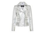Dames leren zilveren Brando bikerjack - Loddon