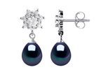 Ohrringe Hängeohrringe Süßwasserperlen Schmuck Schwarze Birnen 7-8 mm 925