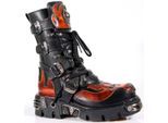 New Rock Flame geaccentueerde zwart/rode leren biker-schedellaarzen - 107-S1