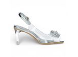 Laura Vita Damen-Sandalen Mira 01, durchsichtig silberfarben, zum Hineinschlüpfen, Cinderella-Absatz
