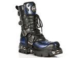 New Rock Unisex Schwarz/Blau Leder Gothic Biker Totenkopf Stiefel-107-C5