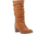 Hush Puppies Cosima Damenstiefel in kniehohen beigefarbenen Wildleder mit Absatz