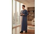 Heren blauwe Eid Marokkaanse Jubba Robe Djellaba Ramadan Eid Thobe LFS-HM11