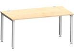 Schreibtisch MODENA FLEX, Rechteck, 4-Fuß Quadratrohr, B 1600 x T 800 x H 720-820 mm, Ahorn/weißaluminium