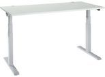 Schäfer Shop Select Schreibtisch ERGO-T 2.0, elektrisch höhenverstellbar, Rechteck, T-Fuß, B 1600 x T 800 x H 640-1300 mm, lichtgrau/weißalu