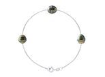 Armband mit 3 echten Tahiti-Zuchtperlen, eingekreist, 8-9 mm