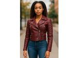 Dames Burgundy Cropped Brando leren bikerjack - Durban