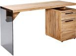 Schreibtisch JAHNKE "LUX C 140", grau (kerneiche, grauglas, kerneiche, grauglas, kerneiche), B:141,8cm H:74cm T:55cm, Tische, Schreibtisch, wechselseitig montierbar, Seitenteil aus ESG Sicherheitsglas