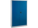 Schäfer Shop Select Materialschrank MSI 2512, 5 Ordnerhöhen, 4 Zwischenböden, Zylinderschloss, B 1200 x T 500 x H 1935 mm, weißaluminium RAL 9006/enzianblau RAL 5010
