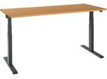 Schäfer Shop Select Schreibtisch ERGO-T 2.0, elektrisch höhenverstellbar, Rechteck, T-Fuß, B 1800 x T 800 x H 640-1300 mm, Buche/anthrazit