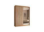 KLEIDERSCHRANK mit Spiegel-Schiebetüren und Aluminium-Leisten, LED-Beleuchtung - LAMELO - 160 cm Artisan+Artisan+Weiß
