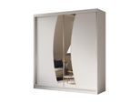 KLEIDERSCHRANK mit Spiegel-Schiebetüren und Aluminium-Leisten - VOXI - 200 cm Weiß