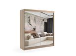 KLEIDERSCHRANK mit Spiegel-Schiebetüren und Aluminium-Leisten - DEBI - 180 cm Sonoma