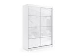 KLEIDERSCHRANK mit Lacobel-Schiebetüren und Aluminium-Leisten, LED-Beleuchtung - VIVI - 120 cm Weiß