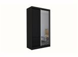 KLEIDERSCHRANK mit Spiegel-Schiebetüren und Aluminium-Leisten, LED-Beleuchtung - PARTI - 150 cm Schwarz