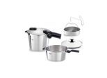 Fissler Schnellkochtopfset Vitaquick® Premium satiniert, Edelstahl, Metall, 3-teilig, Made in Germany, Sicherheitsventil, Sicherheitsdichtung, Sicherheitsverschluss, Gegengriff, Kochen, Töpfe, Schnellkochtöpfe