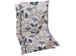 Sesselauflagenset, Blau, Beige, Textil, 2-teilig, Floral, Füllung: Schaumstoff, Vlies, 50x6x100 cm, Oeko-Tex® Standard 100, pflegeleicht, hochwertige Qualität, langlebig, für den Außenbereich geeignet, mittels Bändern zu befestigen, Gurtband befestigen, Outdoor-Kissen, Gartenstuhlauflagen, Niedriglehner-Auflagen