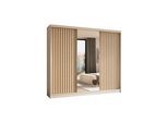 KLEIDERSCHRANK mit Spiegel-Schiebetüren und Aluminium-Leisten, LED-Beleuchtung - LAMELO - 240 cm Weiß+Weiß+Artisan