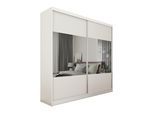 KLEIDERSCHRANK mit Spiegel-Schiebetüren und Aluminium-Leisten, LED-Beleuchtung - CELI - 200 cm Weiß