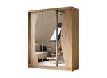 KLEIDERSCHRANK mit Spiegel-Schiebetüren und Aluminium-Leisten, LED-Beleuchtung - VOXI - 180 cm Eiche Artisan