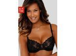 Bügel-BH LASCANA, Damen, Gr. 85, Cup F, schwarz, Spitze, Obermaterial: 60% Polyamid, 20% Elasthan, 20% Polyester, BHs Bügel-BH, mit transparenter Stickerei-Spitze – auch ideal für große Größen