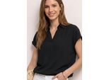 Hemdbluse STREET ONE, Damen, Gr. 34, schwarz, Stoff, 100% Viskose, unifarben, normal normal, V-Ausschnitt, abgesteppt, Blusen Hemdbluse, aus softer Viskose