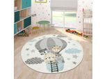 Kinderteppich PACO HOME "Cosmo 343", beige, H:18mm Ø:200cm, Polypropylen (PP), Teppiche, Kinderteppich, 3D-Design, niedliches Tier Motiv, Pastell-Farben, Kinderzimmer