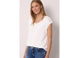 Kurzarmbluse STREET ONE STUDIO, Damen, Gr. 44, weiß, Stoff, 100% Viskose, unifarben, normal normal, V-Ausschnitt, abgesteppt, Blusen, aus softer Viskose