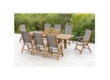 Gardenson , Grau, Naturfarben , Holz, Textil , FSC 100% , Tisch ausziehbar, Stuhl klappbar, Rückenlehne mehrfach verstellbar , Gartenmöbel, Gartenmöbel-Sets, Gartengarnituren