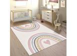 Kinderteppich PACO HOME "Cosmos 351", pink, B:200cm H:16mm L:290cm, Polypropylen (PP), Teppiche, Kinderteppich, Kurzflor, Spielteppich, Motiv Regenbogen & Herz, Kinderzimmer