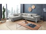 Ecksofa W.SCHILLIG "finn, toller Sitzkomfort, L-Form, hochwertige Verarbeitungsdetails", grau (steel s22), B:281cm H:71cm T:230cm, Flachgewebe S22 (100% Polyester);Stoff S37 (100% Polyester);Longlife Xtra-Leder Z59: Glattleder mit modischer Prägung. Hautstärke 0, 9 - 1, 1 mm, Sofas, Ecksofa, German Design Award 2016, Fußgestell Chrom glänzend, Breite 281 cm