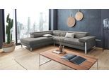 Ecksofa W.SCHILLIG "finn, toller Sitzkomfort, L-Form, hochwertige Verarbeitungsdetails", grau (grau s22), B:281cm H:71cm T:230cm, Flachgewebe S22 (100% Polyester);Stoff S37 (100% Polyester);Longlife Xtra-Leder Z59: Glattleder mit modischer Prägung. Hautstärke 0, 9 - 1, 1 mm, Sofas, Ecksofa, German Design Award 2016, Fußgestell Chrom glänzend, Breite 281 cm